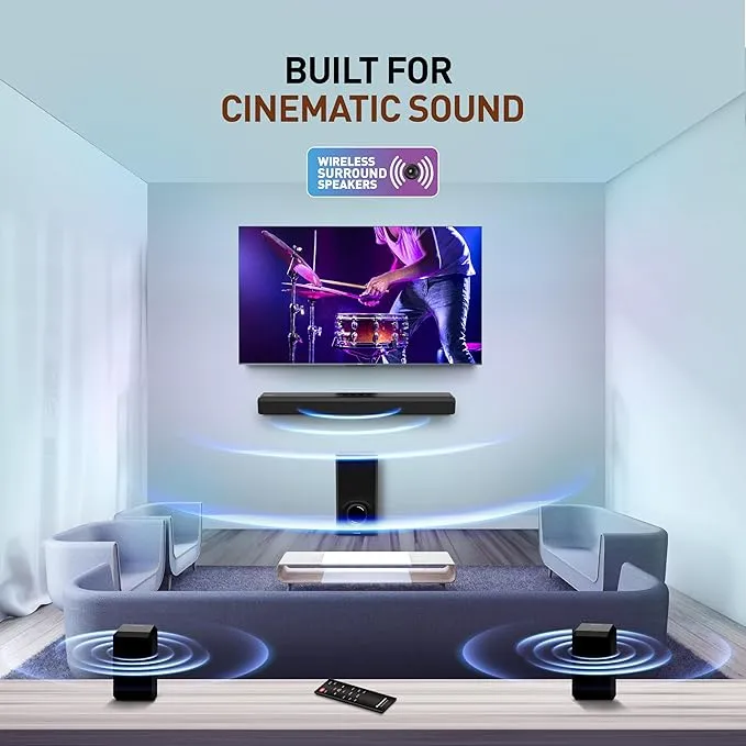 Panasonic 600W 5.1 Ch Sound Bar with 3D Surround Sound Speaker System, Dolby Digital Plus Touch Control,BT 5.3, USB,HDMI ARC,Optical,Aux with Remote Control (SC-HTS600GWK, Black) - Image 4
