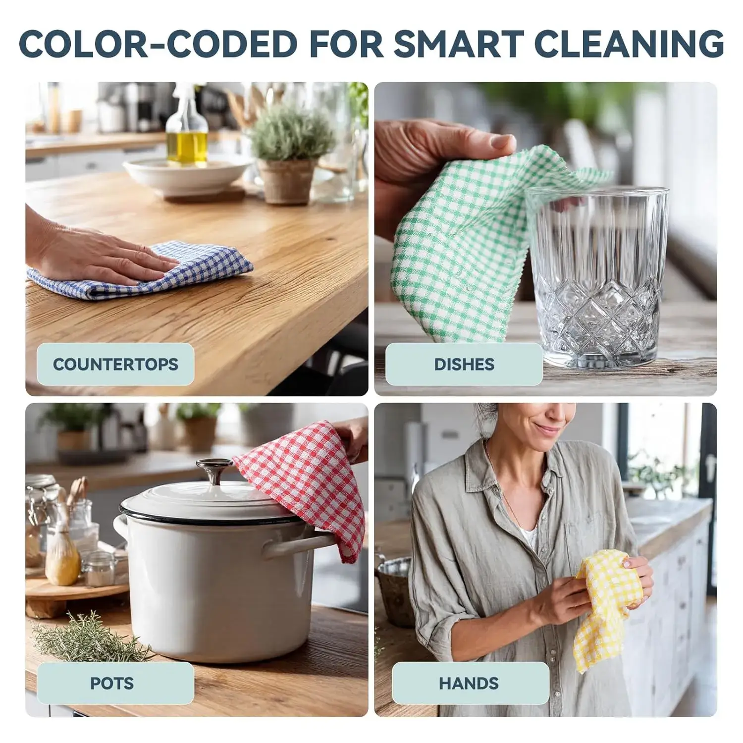 Egles Kitchen Dishcloths 12pcs 11x12 Inches Bulk Cotton Kitchen Dish Cloths Scrubbing Wash Cloths Sets (Mix Color) - Image 6