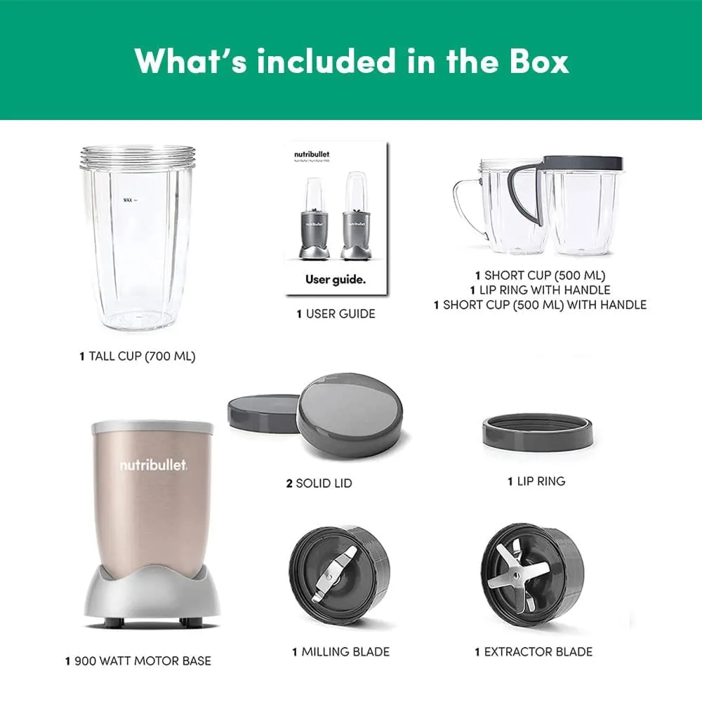 Nutribullet Pro 900W Champagne Gold, 12 Pcs Set, Usa #1 Mixer / Grinder / Smoothie Maker, "The Original ", Food Processor, Best Blender, 3 Unbreakable Jars, 2 Blade Set (Wet & Dry) - 900 Watts - Image 2
